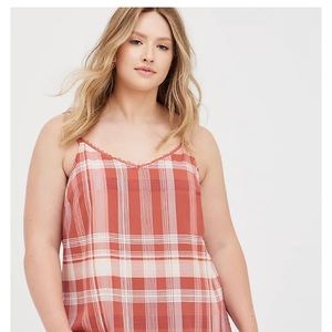 TORRID WOMEN’S AVA LACE TRIM CAMI - STRETCH CHALLIS PLAID RED SIZE 1X NWT